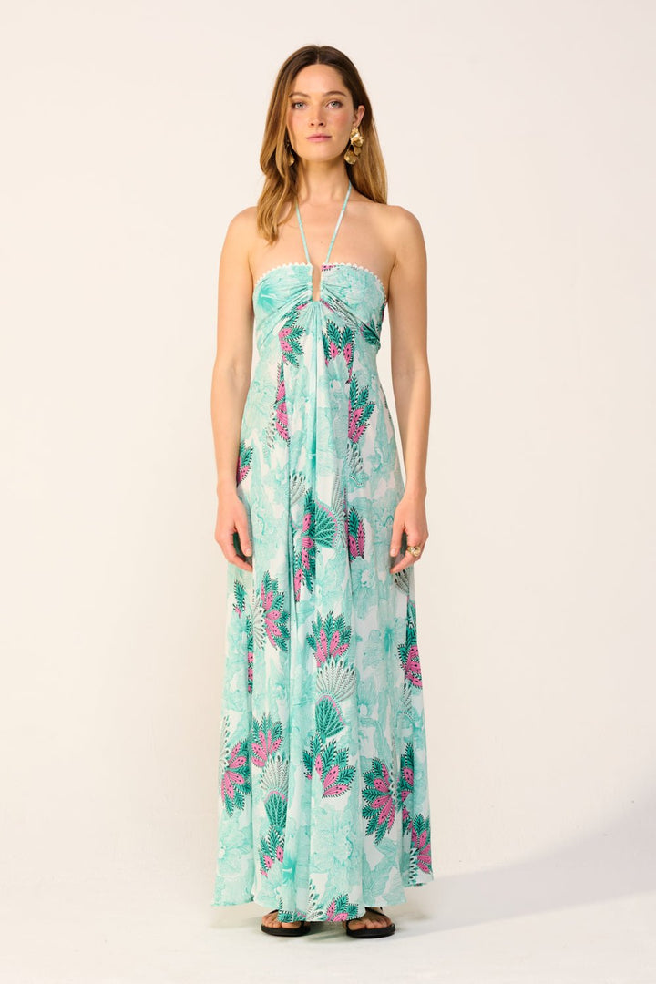 Green Padang long dress – Long Dress Carla by Poupette St Barth, front view