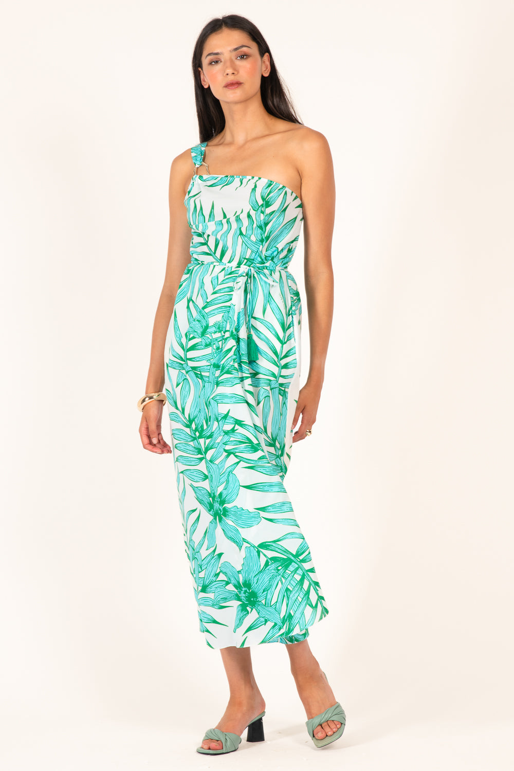 Green Palm Leaf long dress – Long Dress Fanny by Poupette St Barth, front view