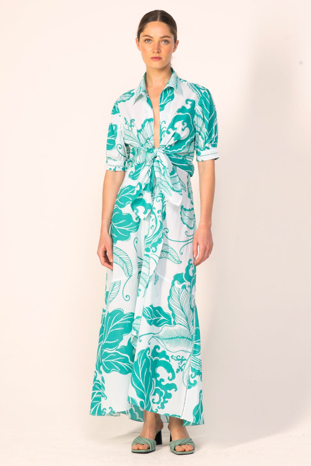 Green Reef Wave long dress – Long Dress Eren by Poupette St Barth, front view
