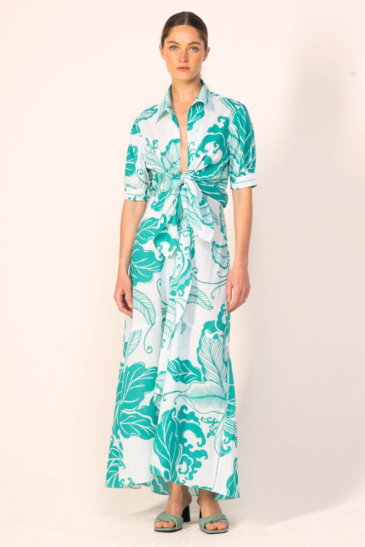 Green Reef Wave long dress – Long Dress Eren by Poupette St Barth, front view