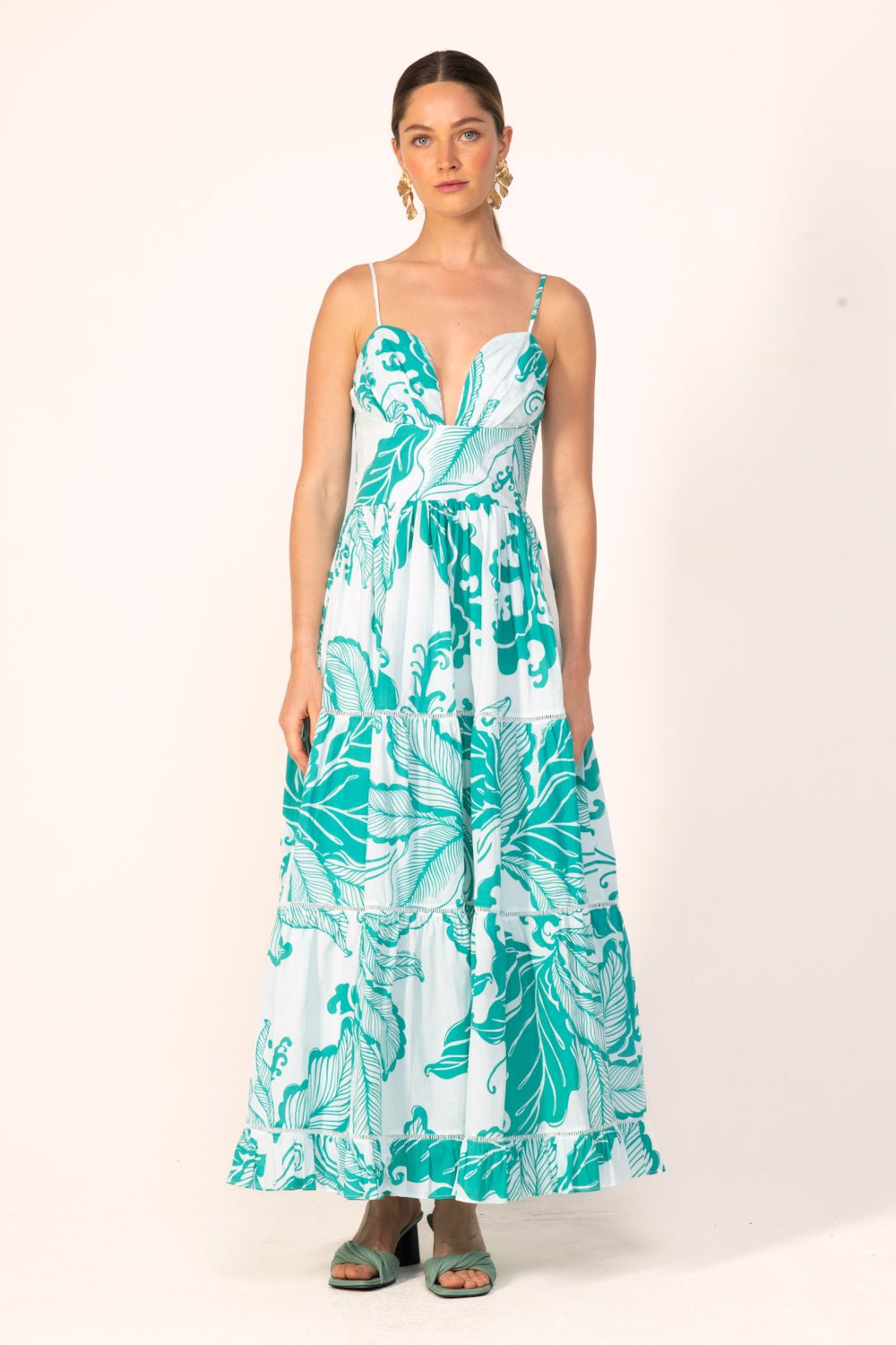 Green Reef Wave long dress – Long Dress Milena by Poupette St Barth, front view