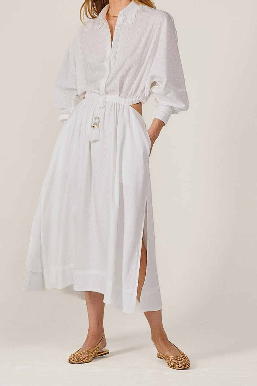 Natural White long dress – Long Dress Sunniva by Poupette St Barth, full-length front view with side slit