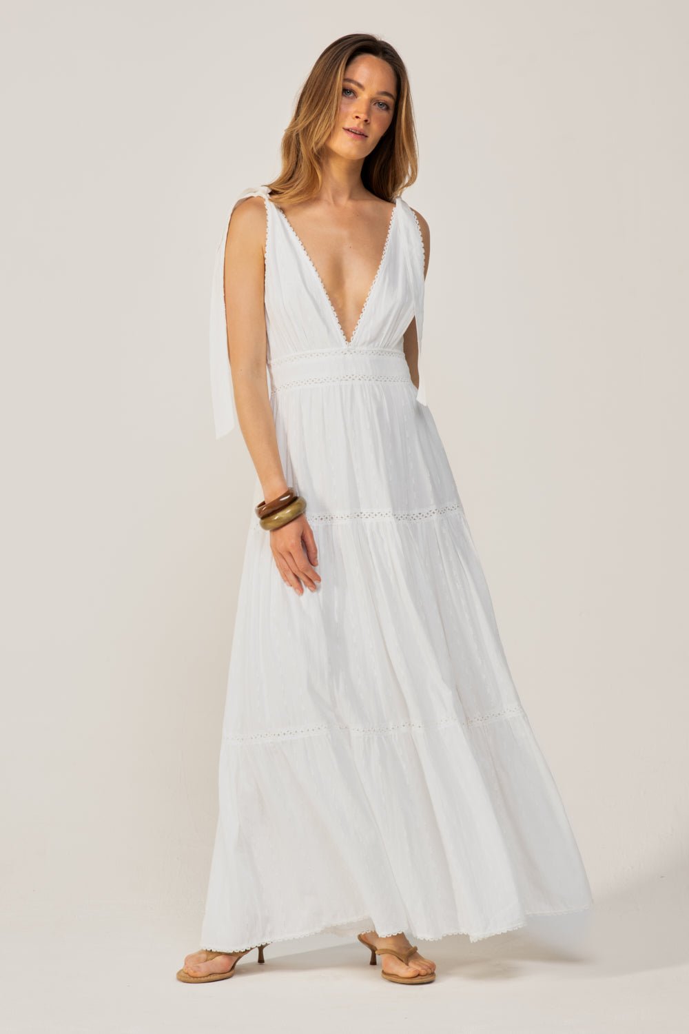 Natural White long dress – Long Dress Perla by Poupette St Barth, full-length view