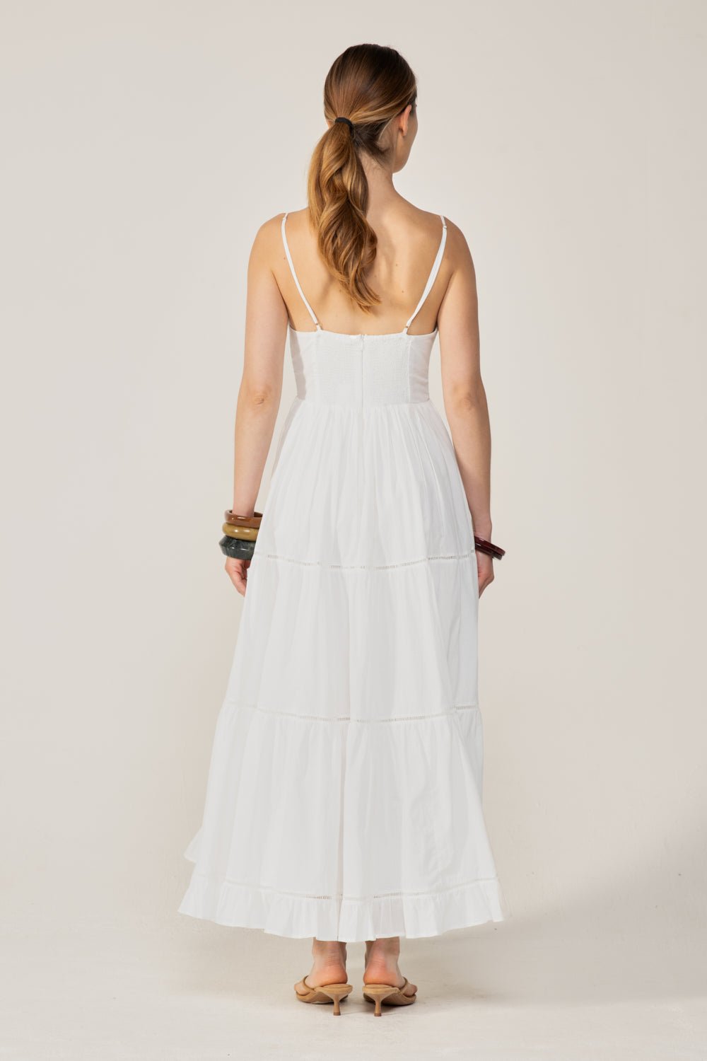 Natural White Provence long dress – Long Dress Milena by Poupette St Barth, full-length view