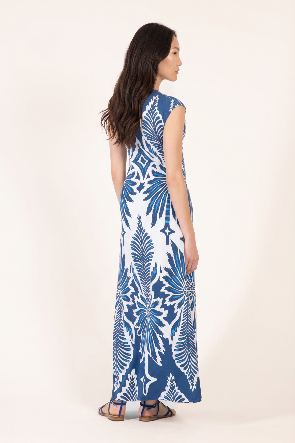 Navy Cartagena long dress – Long Dress Nova by Poupette St Barth, three-quarter back view