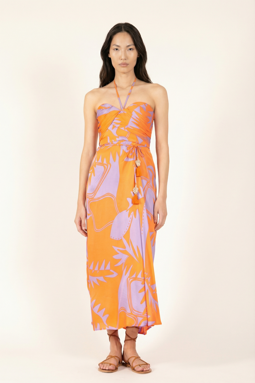 Orange Oasis long dress – Long Dress Collina by Poupette St Barth, front view