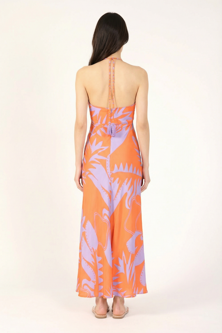 Orange Oasis long dress – Long Dress Stella by Poupette St Barth, back view