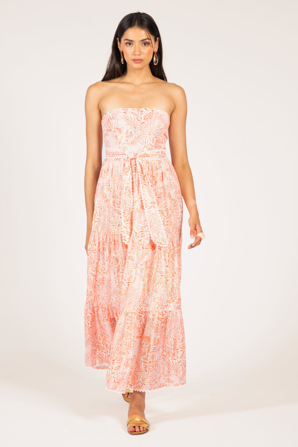 Orange Palmarosa long dress – Long Dress Thelma by Poupette St Barth, front view