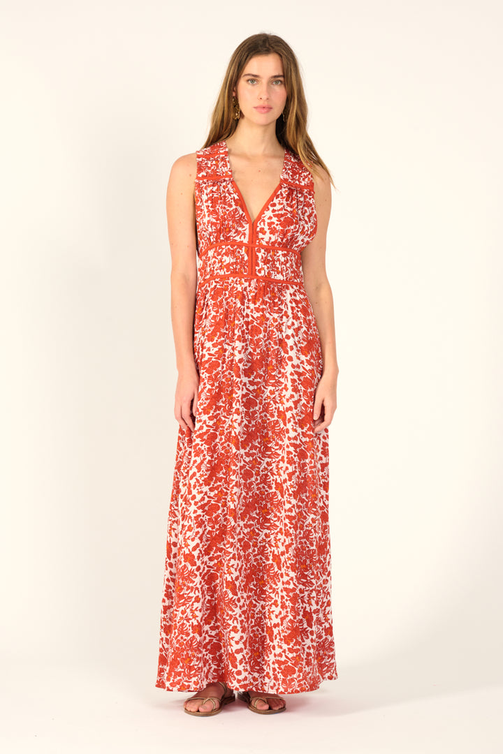 Paprika Aquaflora long dress – Long Dress Chiara by Poupette St Barth, view 3