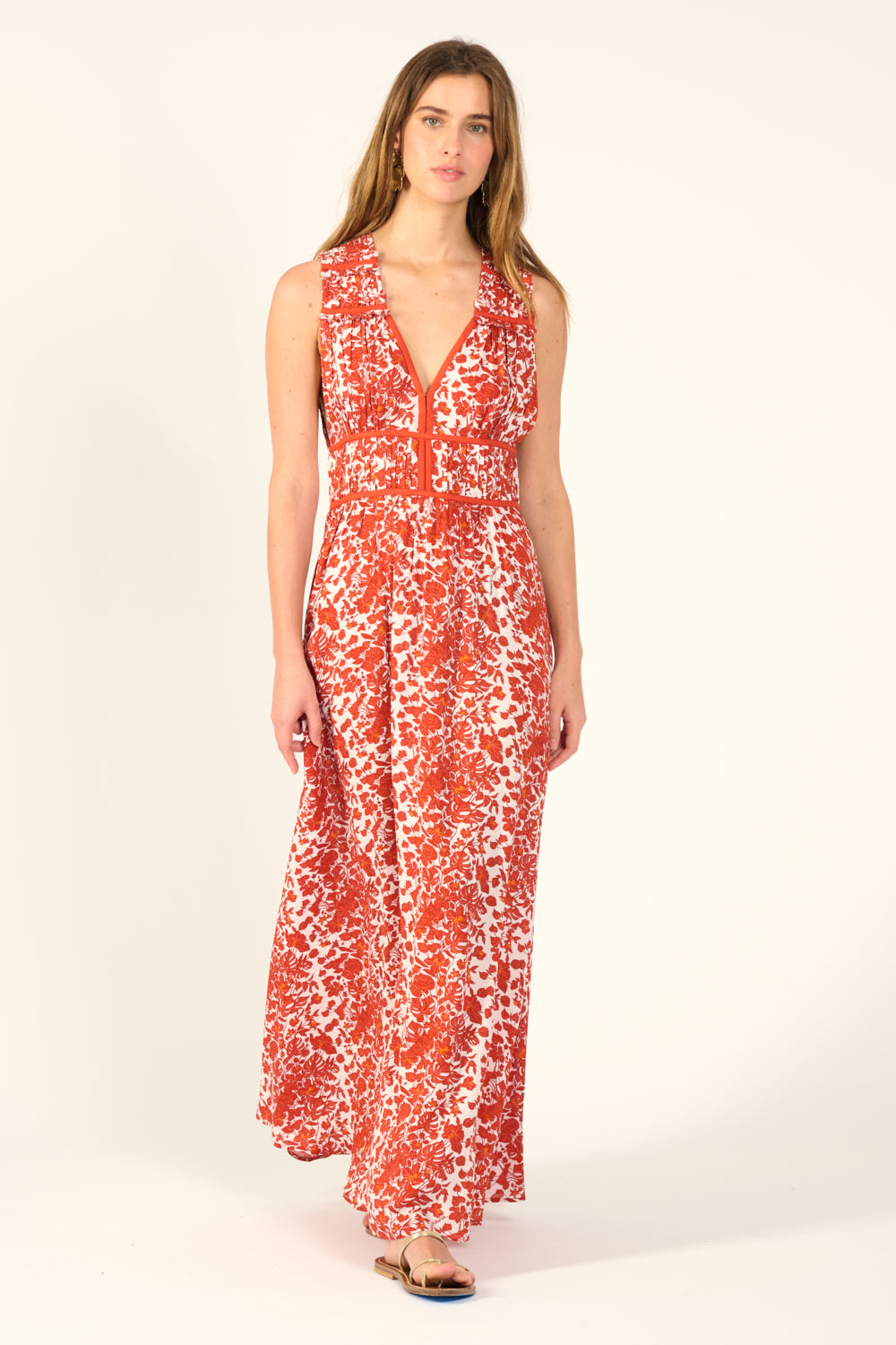 Paprika Aquaflora long dress – Long Dress Chiara by Poupette St Barth, front view