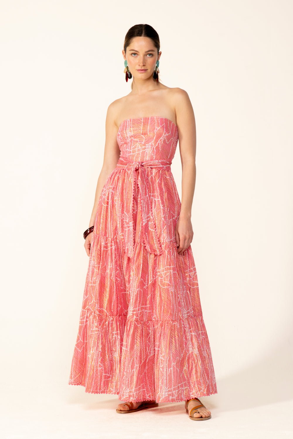 Pink Akoya long dress – Long Dress Thelma by Poupette St Barth, front view