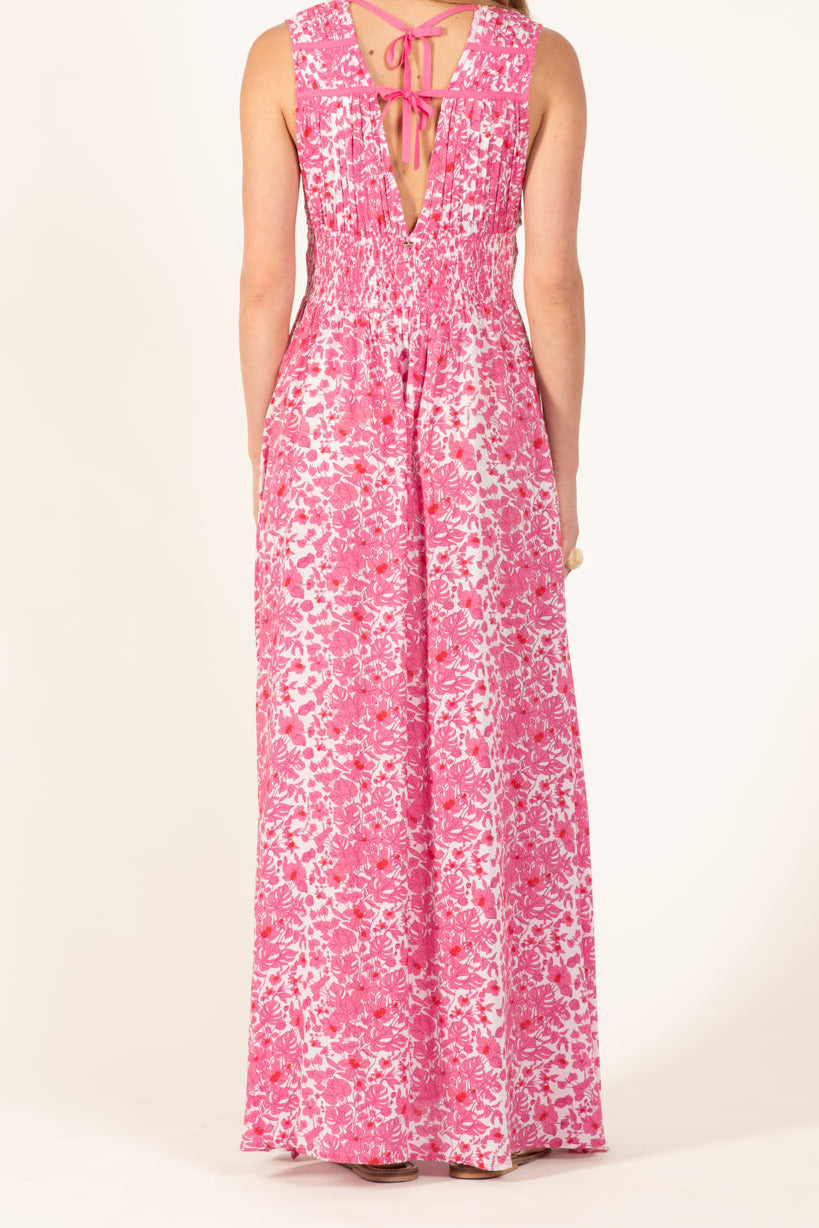 Pink Aquaflora Long Dress by Poupette St Barth, flowing viscose fabric, featuring a stylish long dress design in a vibrant pink shade.