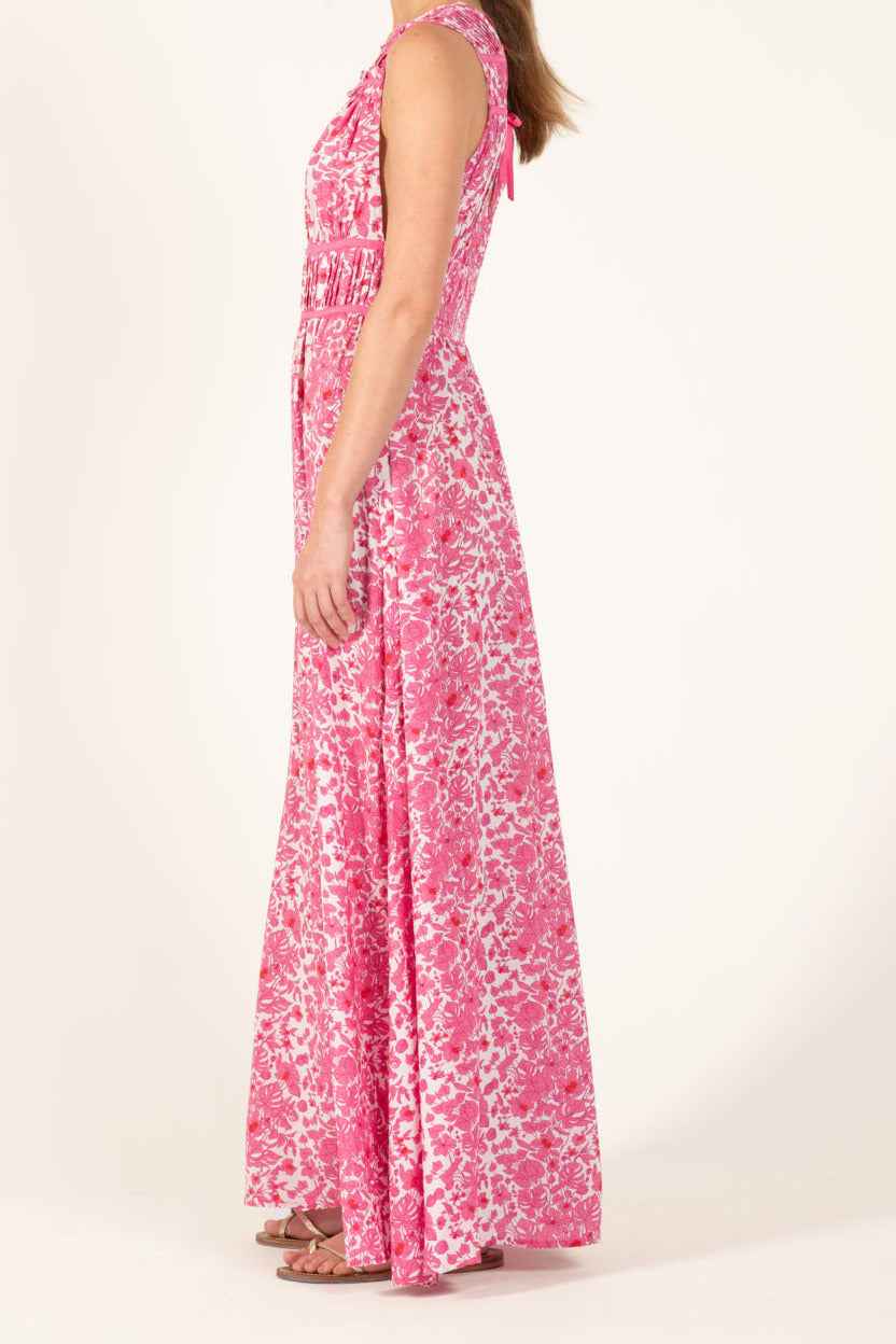 Pink Aquaflora Long Dress Chiara by Poupette St Barth, flowing viscose dress with a relaxed fit and elegant design.