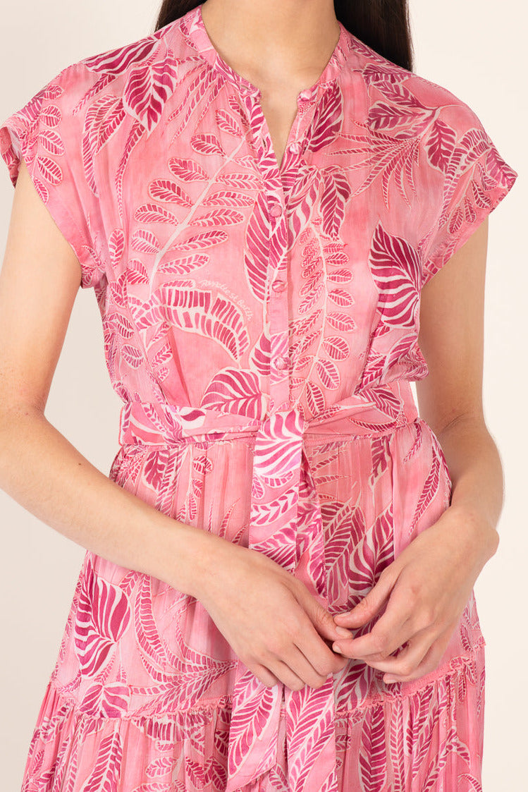 Long Pink Calathea Kora dress by Poupette St Barth, featuring lightweight viscose fabric and flowing silhouette.
