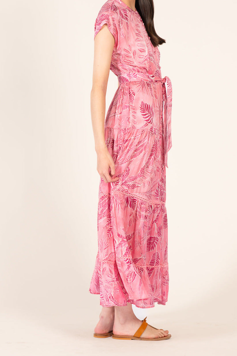 Pink Calathea Long Dress by Poupette St Barth, featuring a flowing viscose fabric and elegant long silhouette.