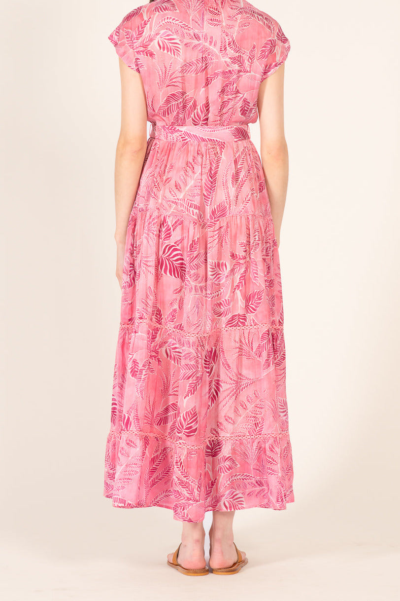 Pink Calathea Long Dress by Poupette St Barth featuring a flowing viscose fabric and elegant design with long sleeves.