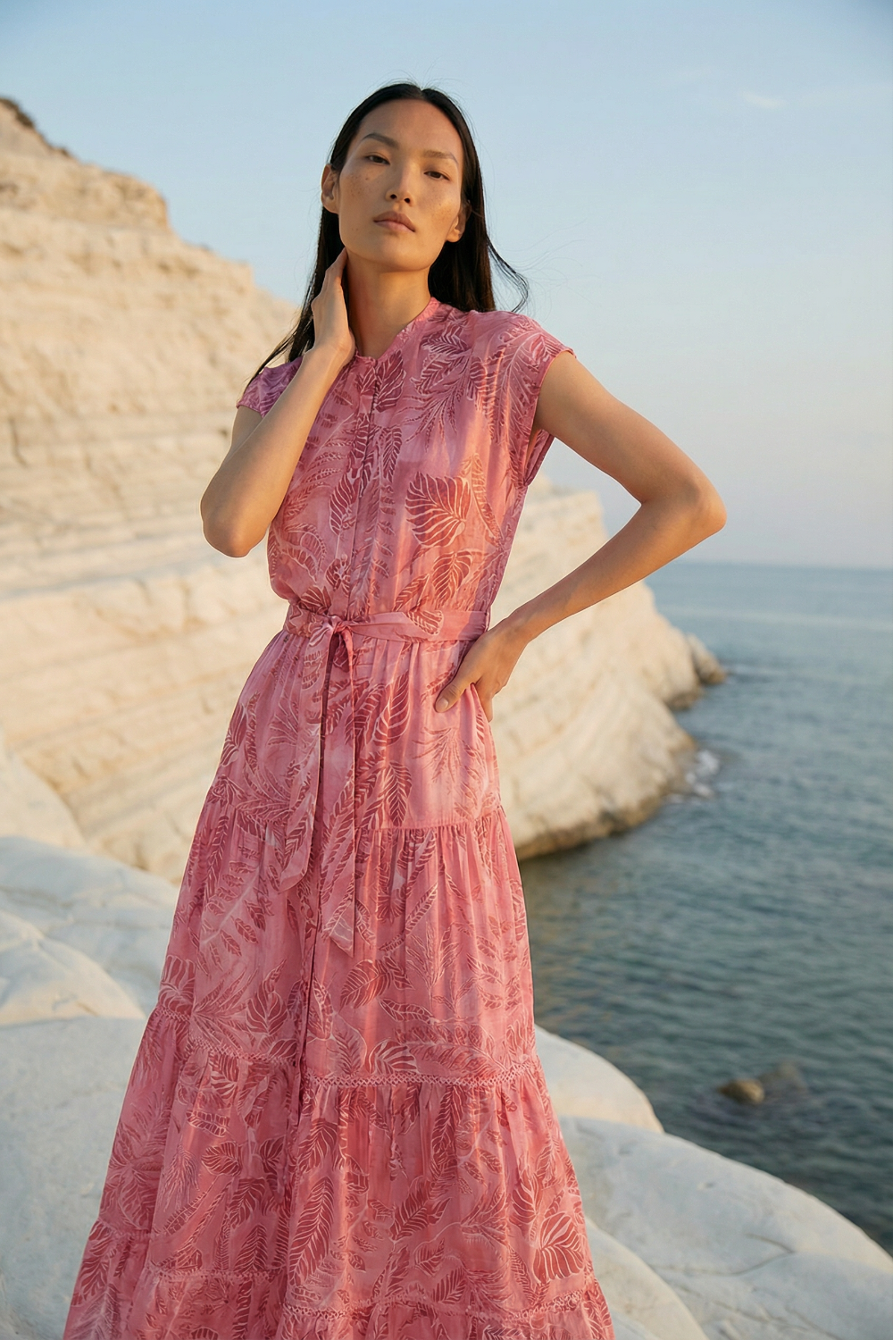 Pink Calathea long dress – Long Dress Kora by Poupette St Barth, fabric detail