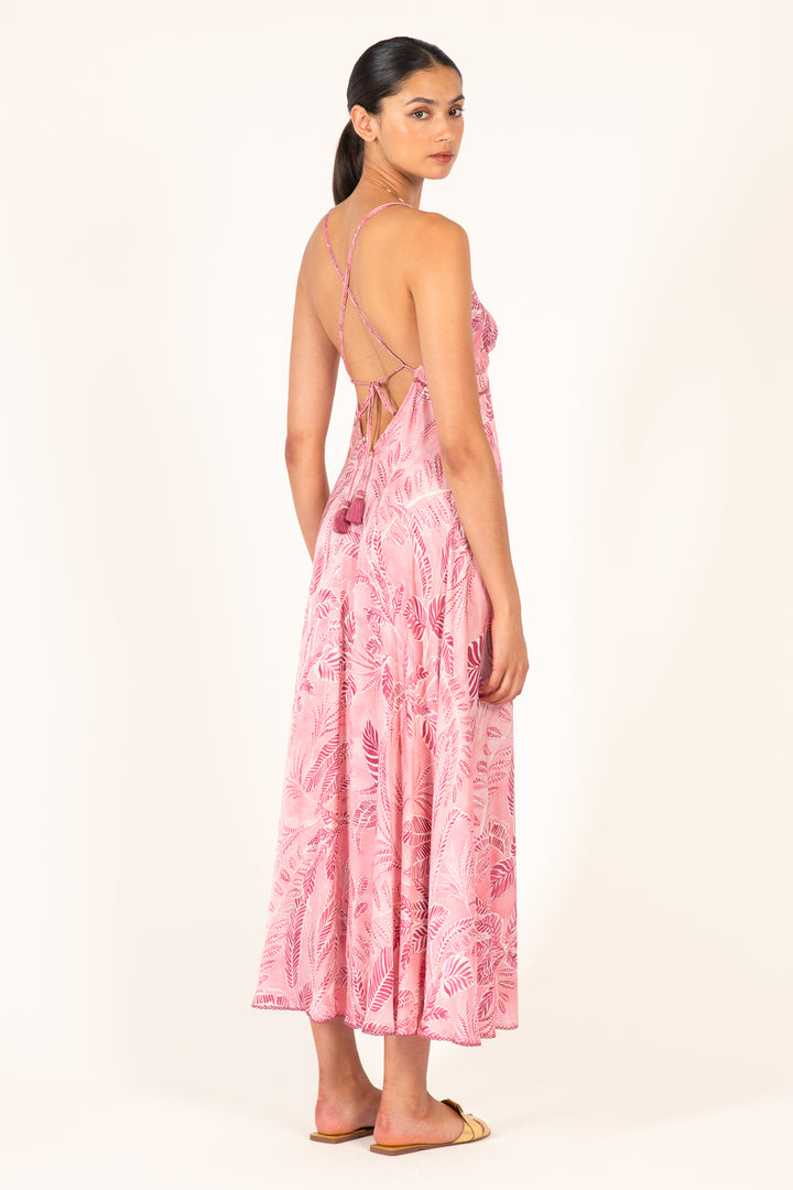 Pink Calathea long dress – Long Dress Denise by Poupette St Barth, view 4