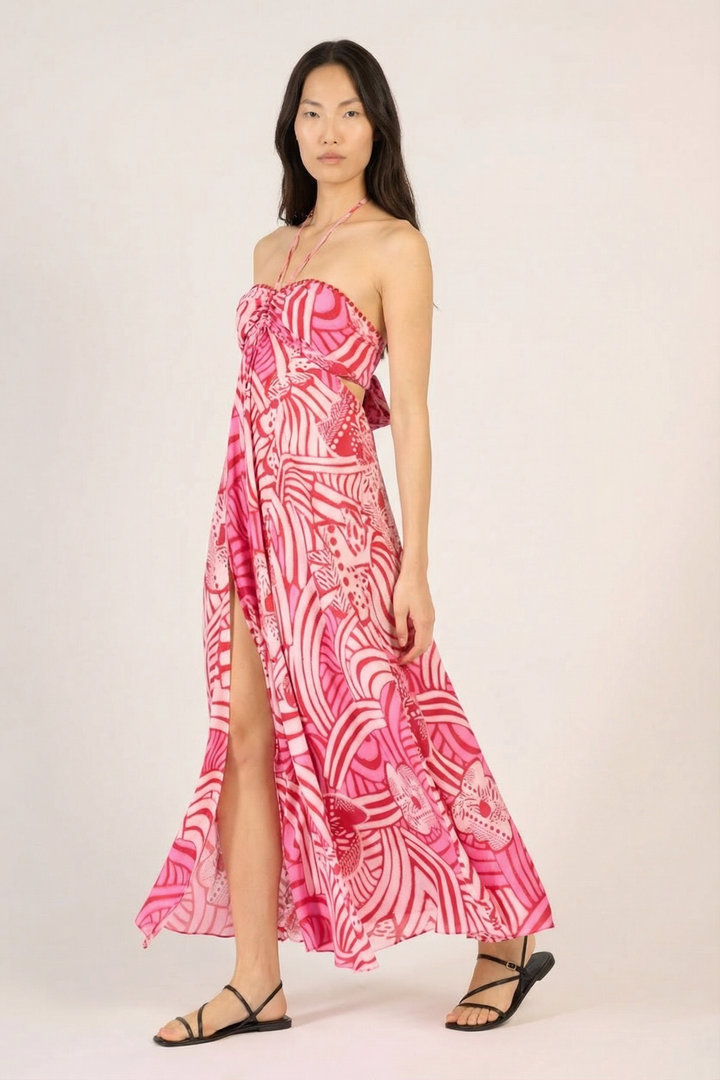 Pink Japonism long dress – Long Dress Carla by Poupette St Barth, view 2