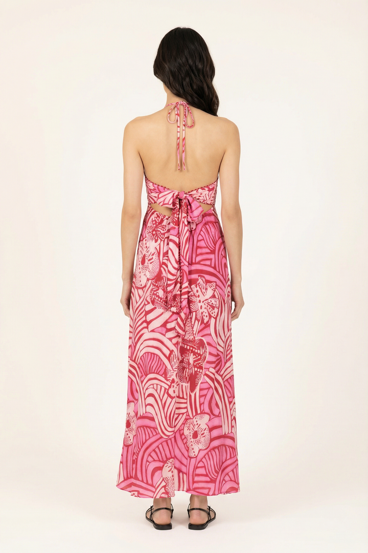 Pink Japonism long dress – Long Dress Carla by Poupette St Barth, view 3