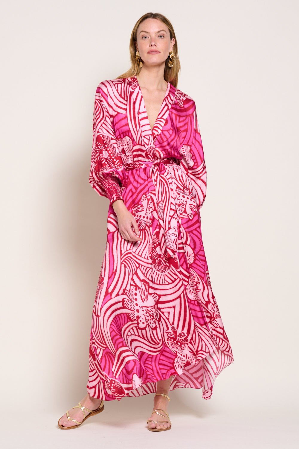 Pink Japonism long dress – Long Dress Kristen by Poupette St Barth, front view