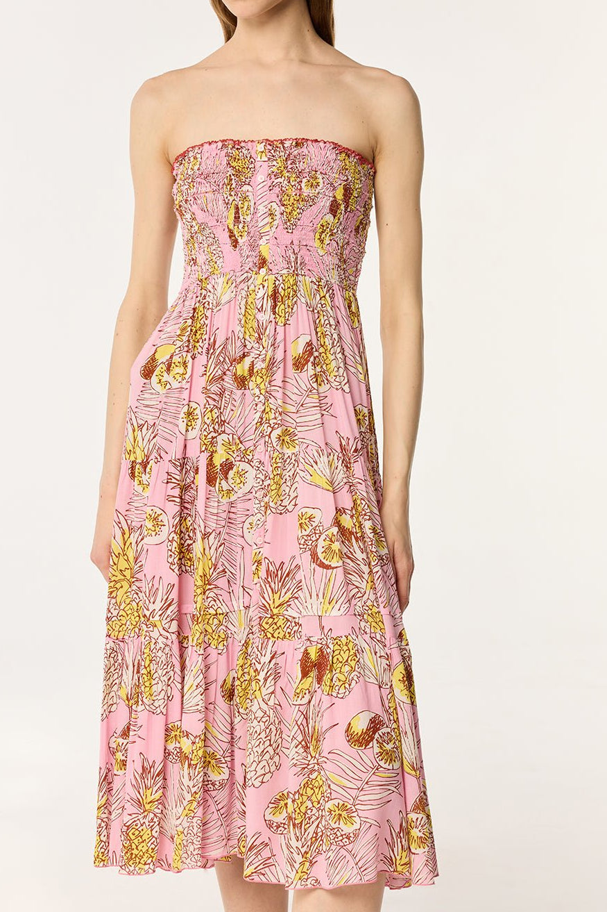 Pink Poupette St Barth Long Dress Triny Karibia, flowing fabric and elegant design, shown on a model.