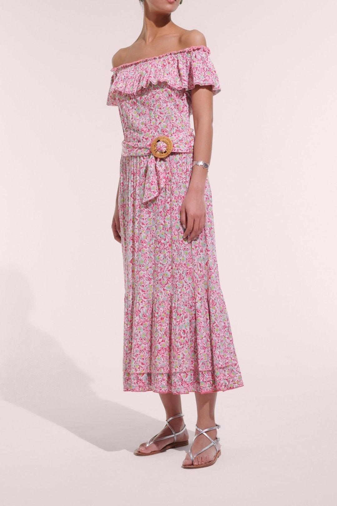 Pink Ocean Flowers long dress – Long Dress Bella by Poupette St Barth, front view