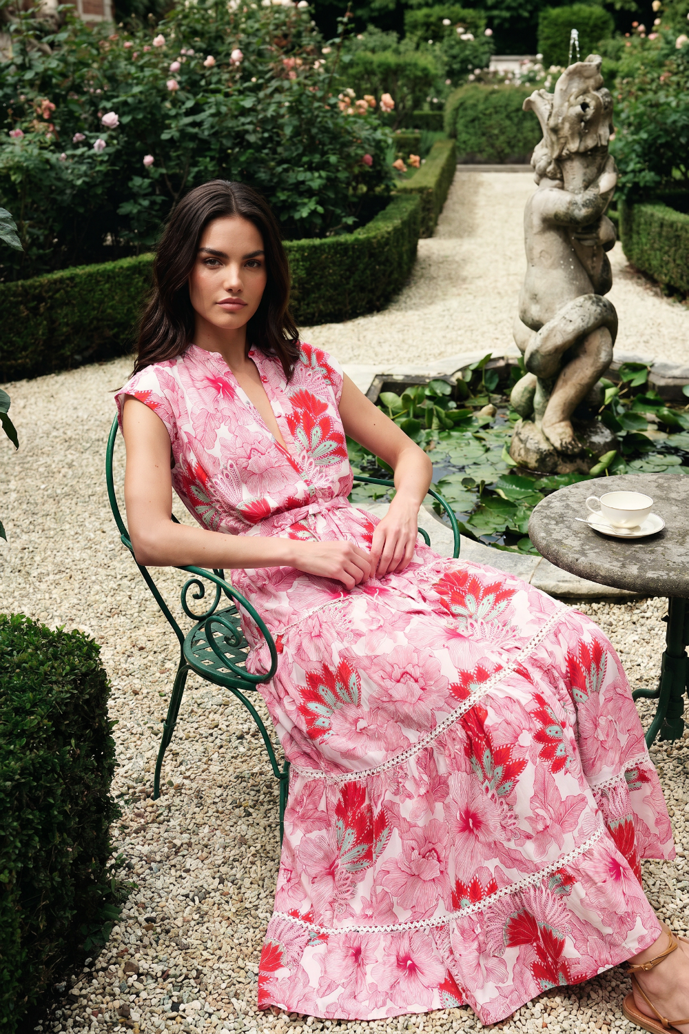 Pink Padang long dress – Long Dress Kora by Poupette St Barth, front view