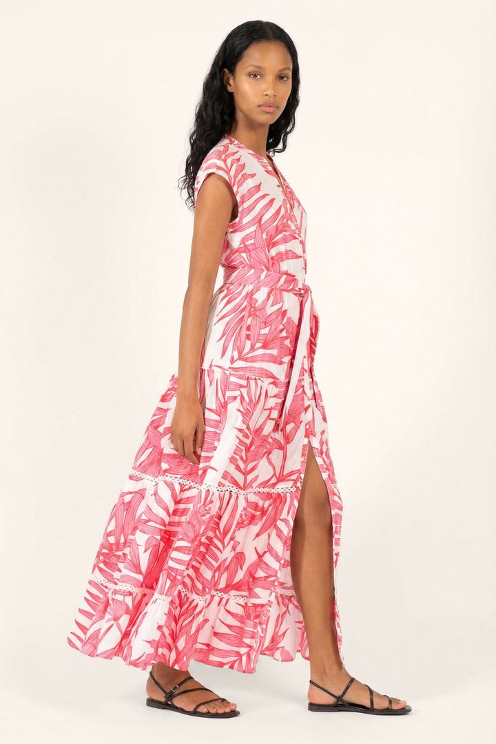 Pink Palm Leaf long dress – Long Dress Kora by Poupette St Barth, view 2