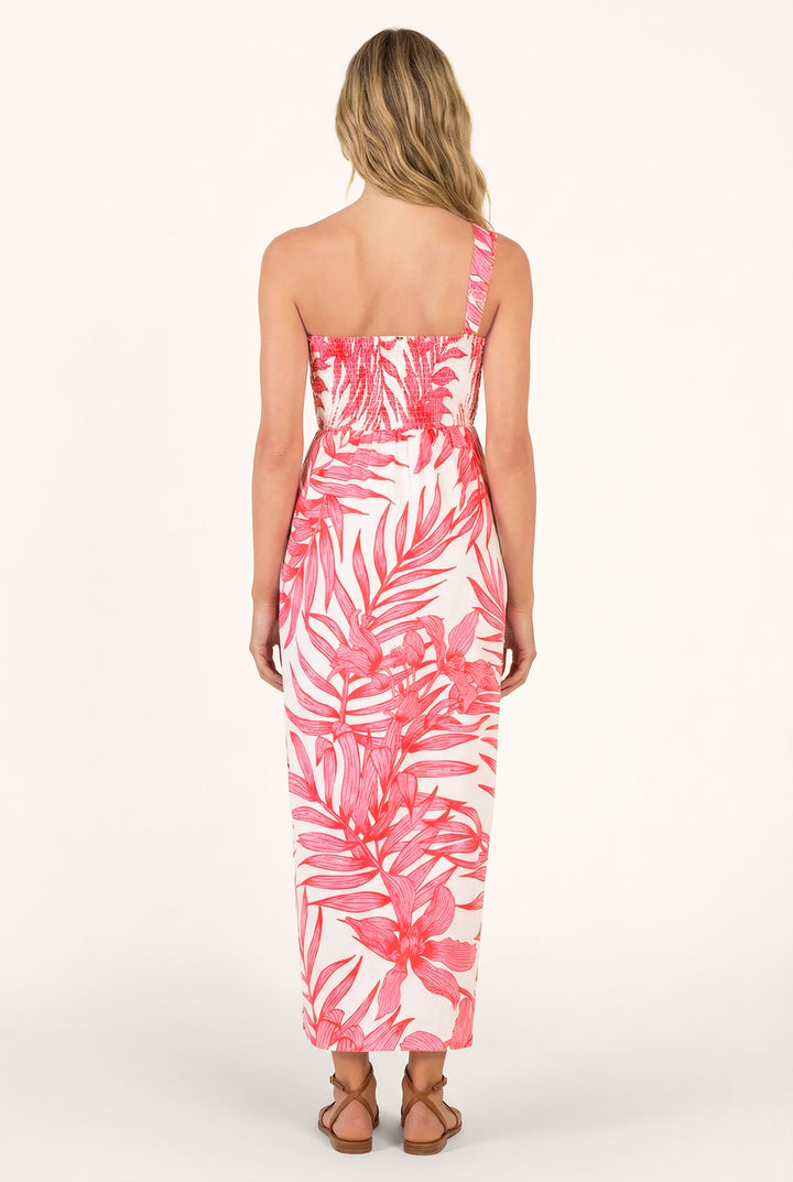 Pink Palm Leaf long dress – Long Dress Fanny by Poupette St Barth, back view