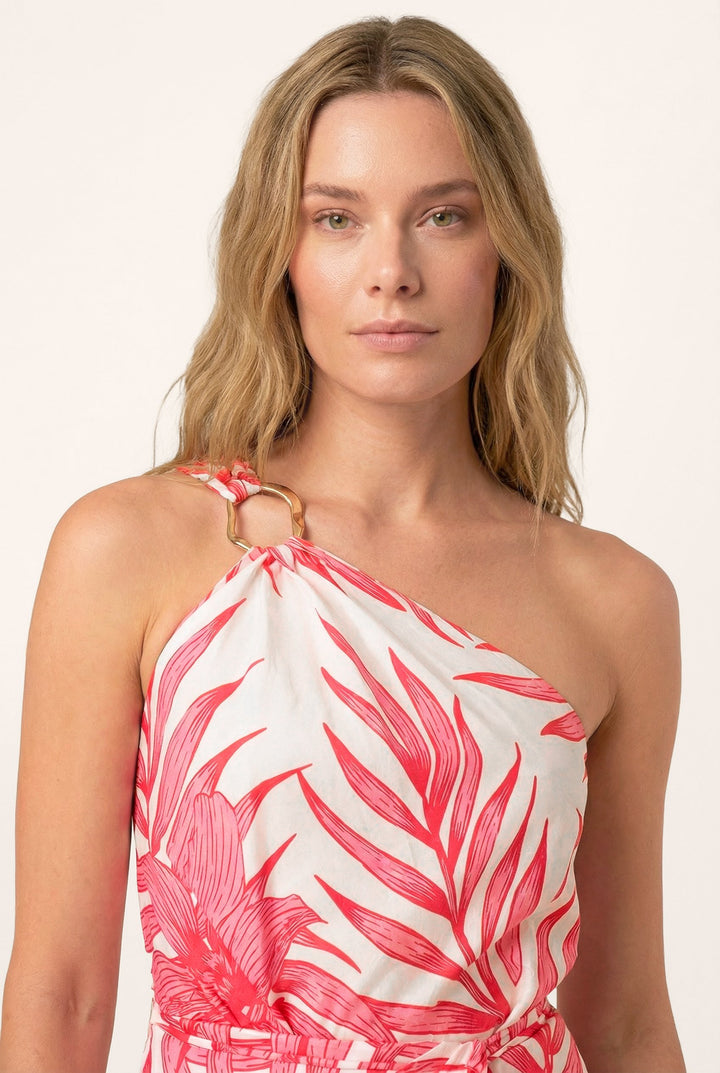 Pink Palm Leaf long dress – Long Dress Fanny by Poupette St Barth, fabric detail