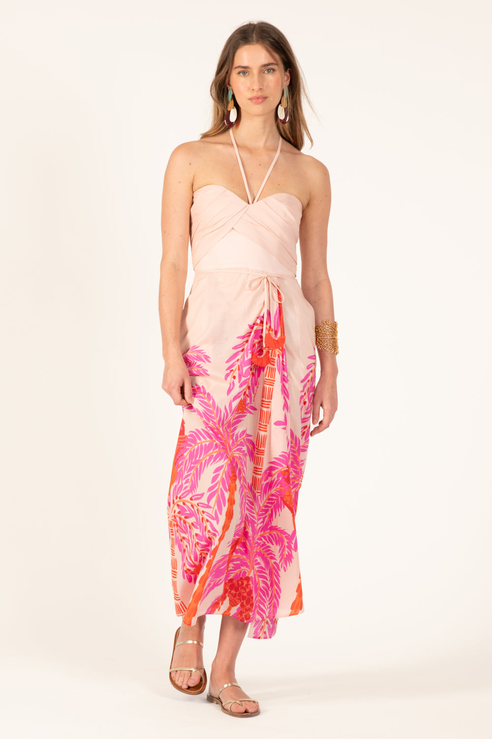 Pink Palmrott long dress – Long Dress Collina by Poupette St Barth, front view
