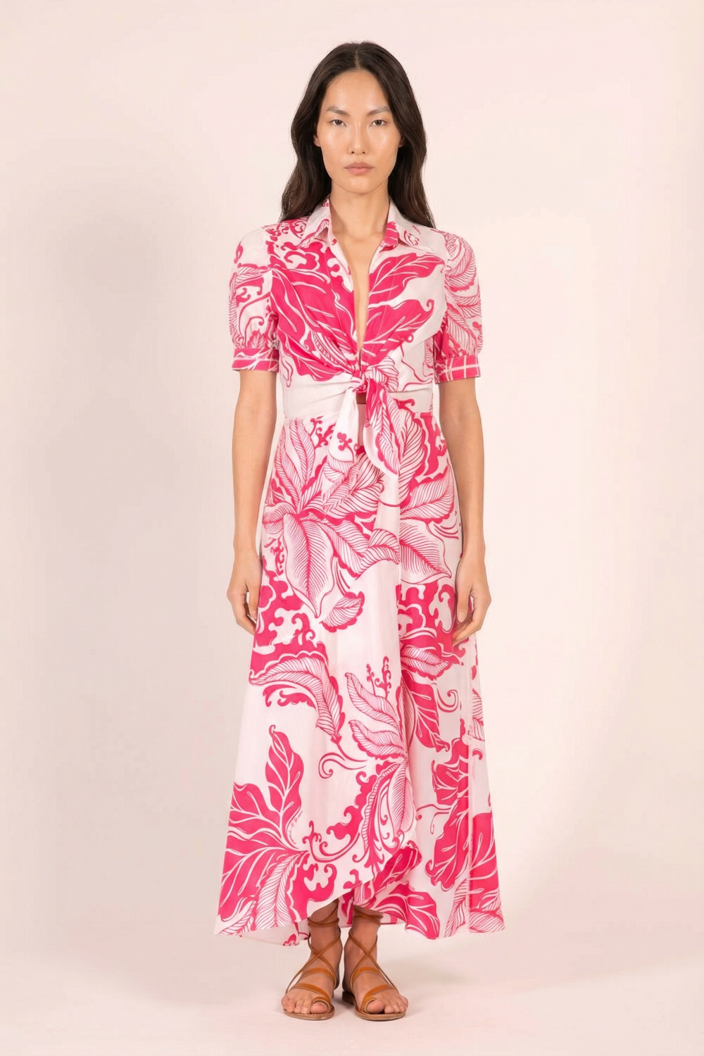 Pink Reef Wave long dress – Long Dress Eren by Poupette St Barth, front view