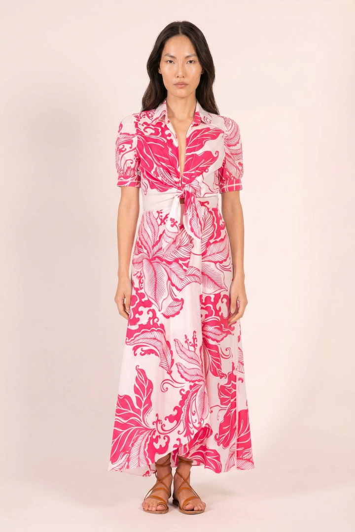 Pink Reef Wave long dress – Long Dress Eren by Poupette St Barth, front view