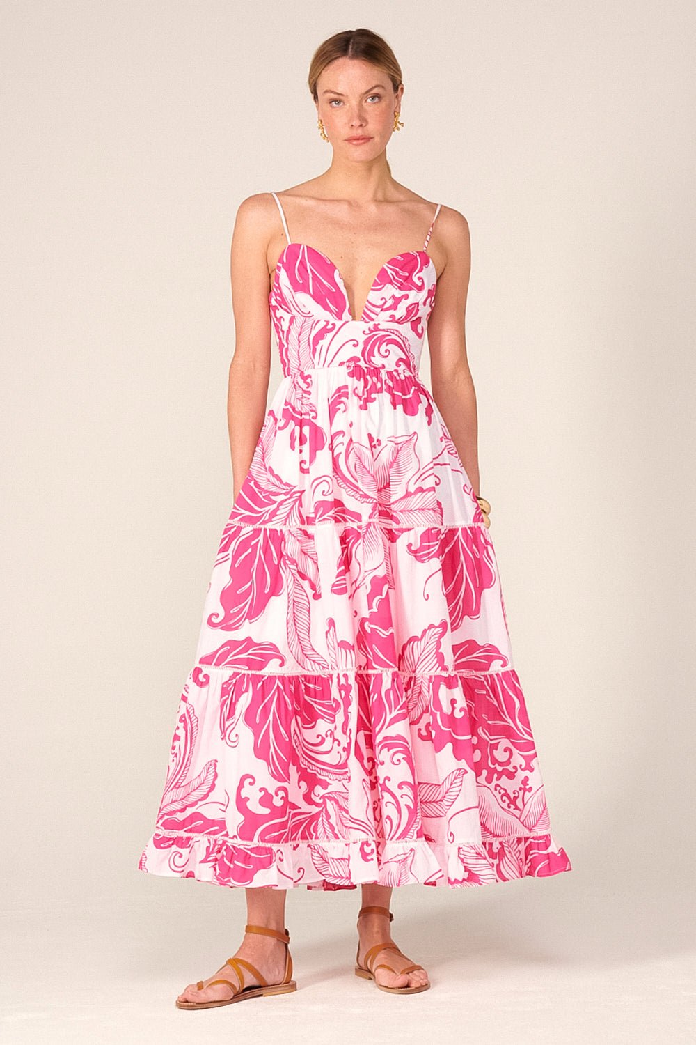 Pink Reef Wave long dress – Long Dress Milena by Poupette St Barth, front view