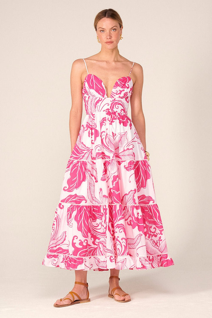 Pink Reef Wave long dress – Long Dress Milena by Poupette St Barth, front view