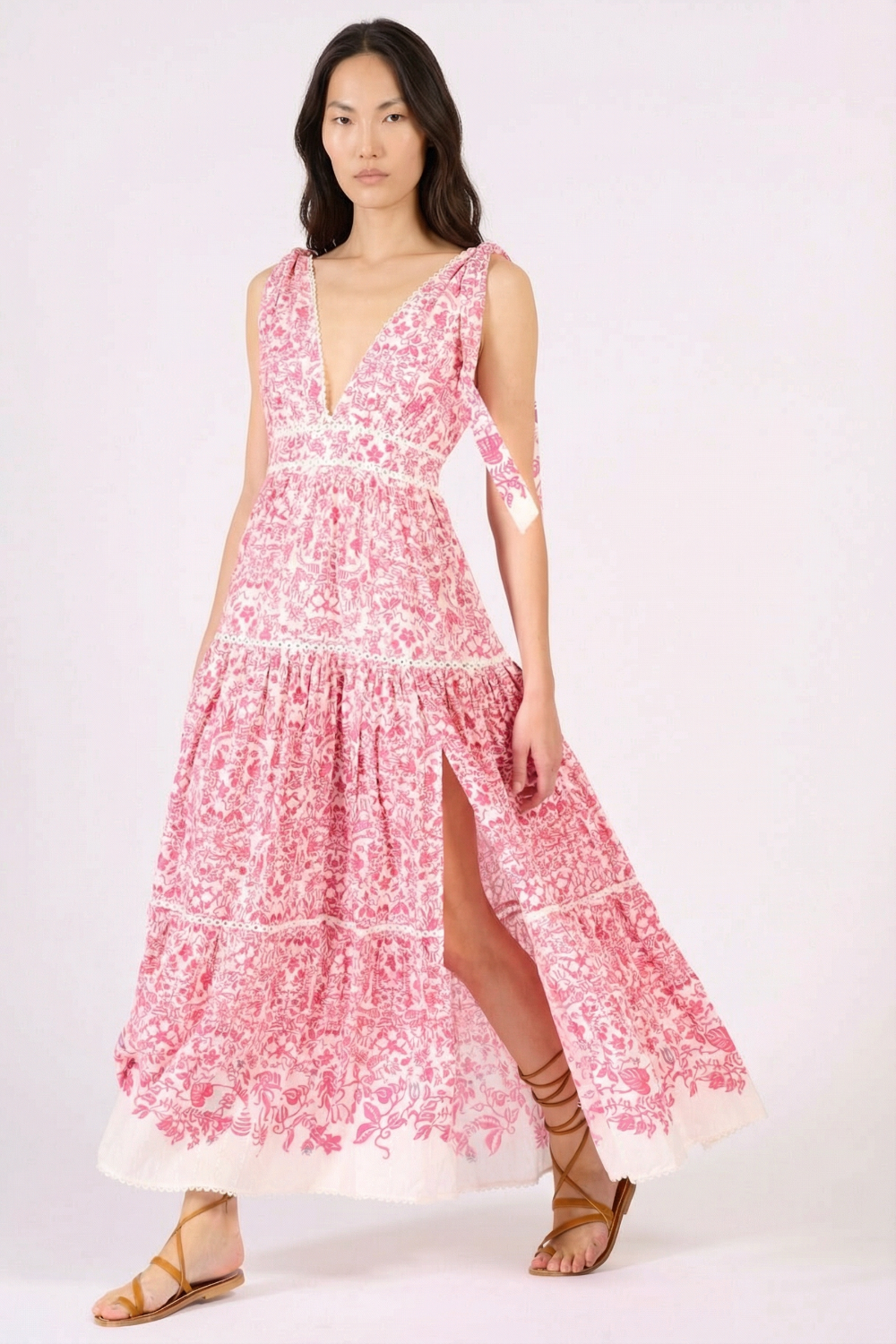 Pink Long Dress Perla by Poupette St Barth featuring flowing fabric and elegant design, perfect for summer occasions.