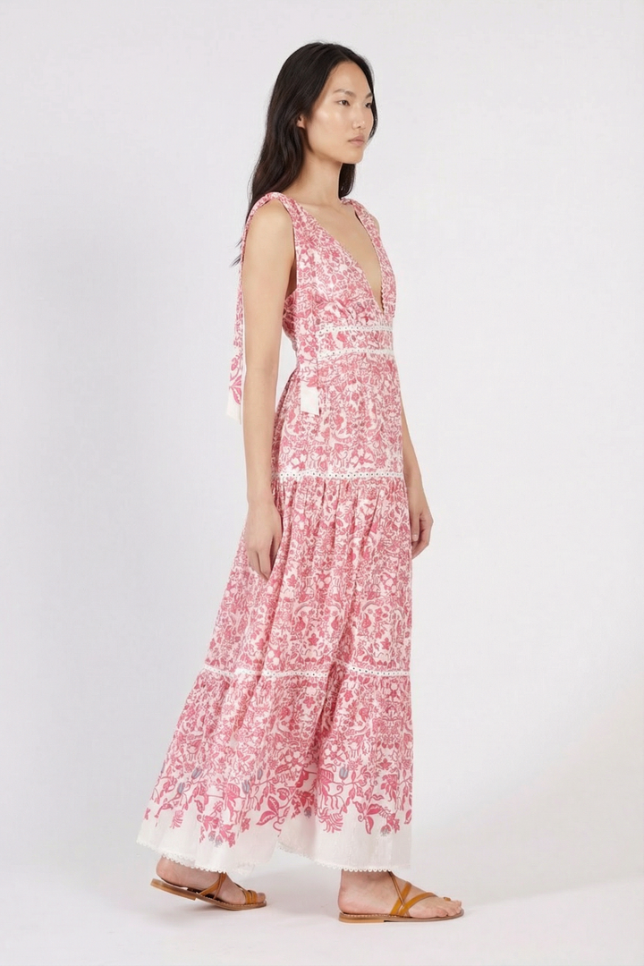 Pink Tiare long dress – Long Dress Perla by Poupette St Barth, view 3