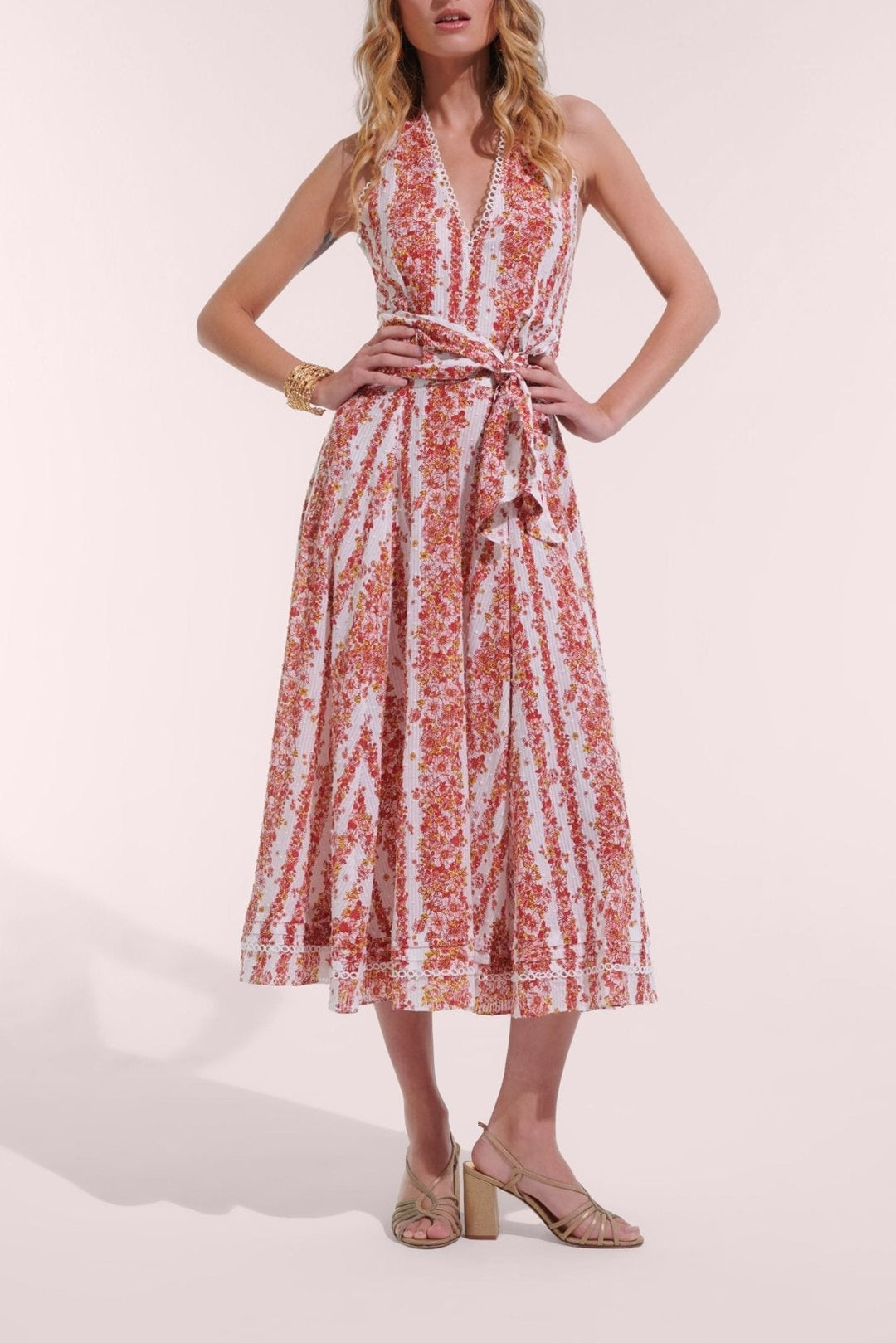 Pink Waves Flowers long dress – Long Dress Beth by Poupette St Barth, front view