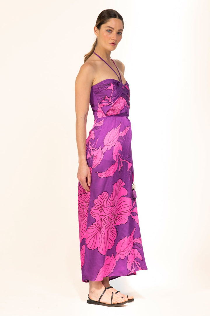Purple Hibiscus long dress – Long Dress Collina by Poupette St Barth, view 4