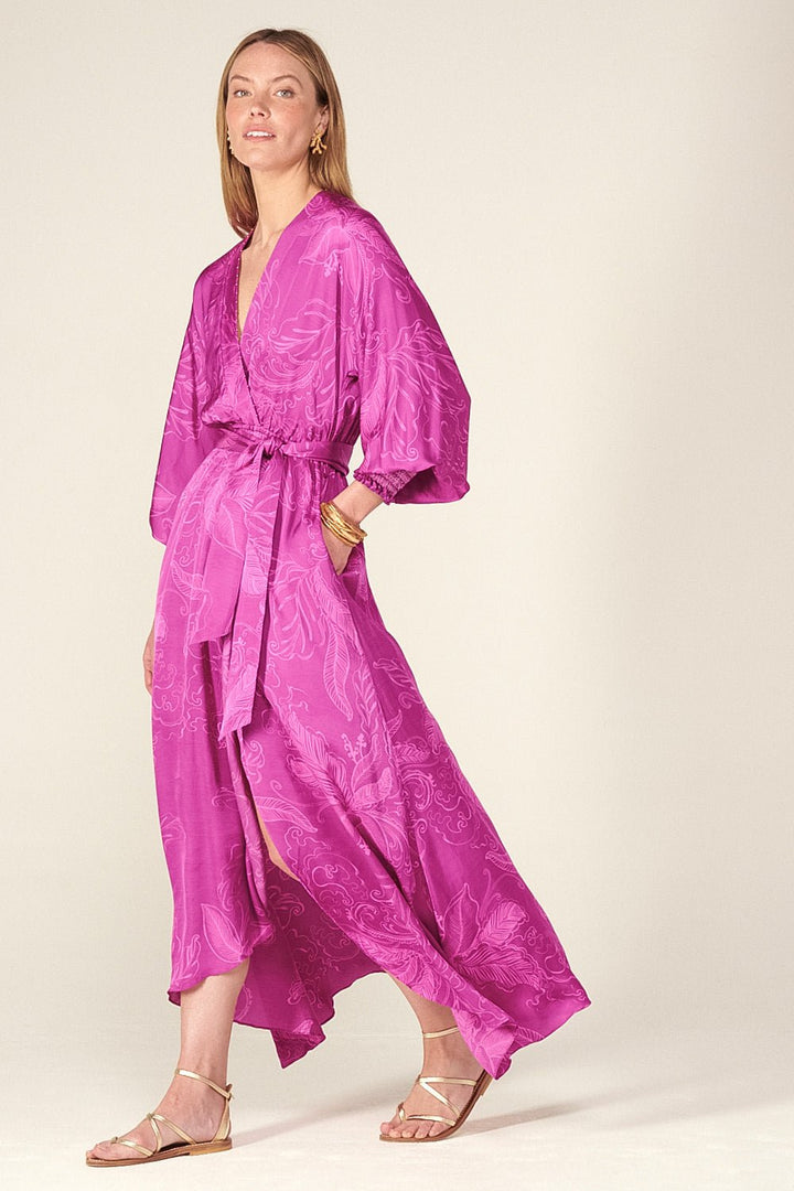 Poupette St Barth Long Dress Kristen in purple reef with flowing fabric and elegant design, perfect for summer or casual wear.