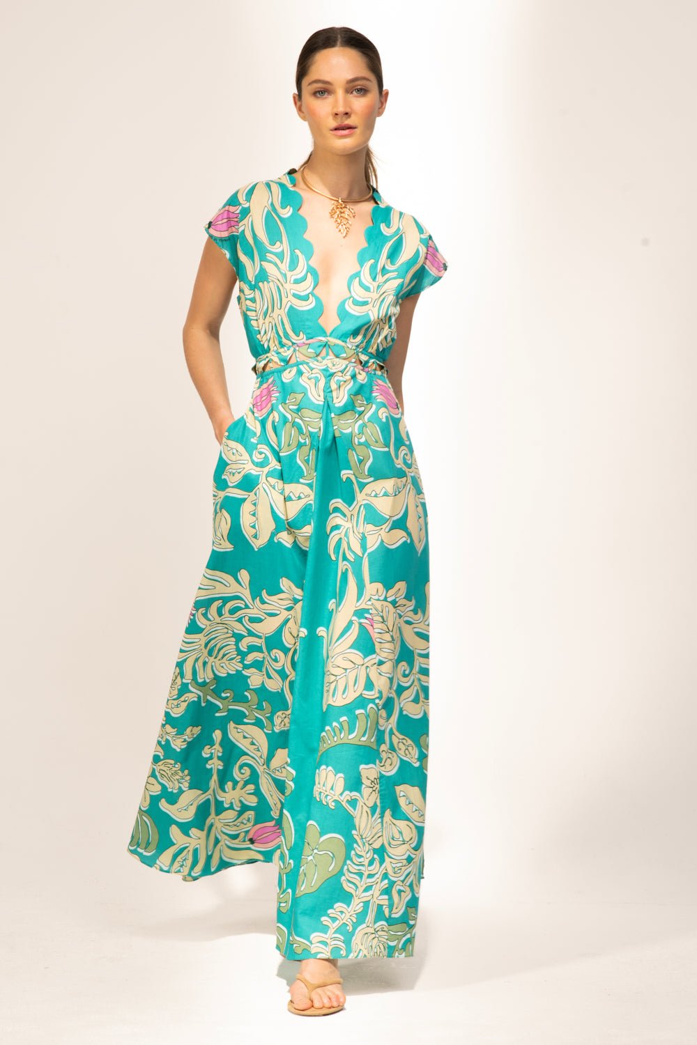 Turquoise Ritual long dress – Long Dress Noreen by Poupette St Barth, view 2