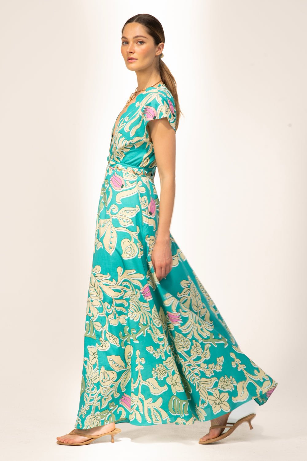 Turquoise Ritual long dress – Long Dress Noreen by Poupette St Barth, view 4