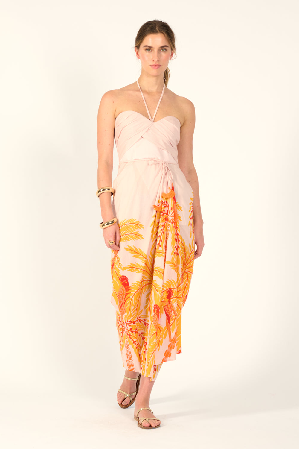 Yellow Palmrott long dress – Long Dress Collina by Poupette St Barth, front view