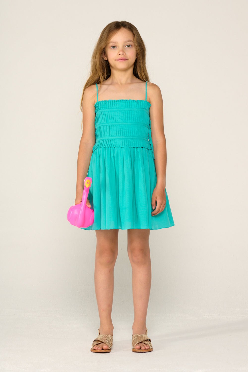 Girls' Aqua mini dress – Mini Dress Elena by Poupette St Barth, front view