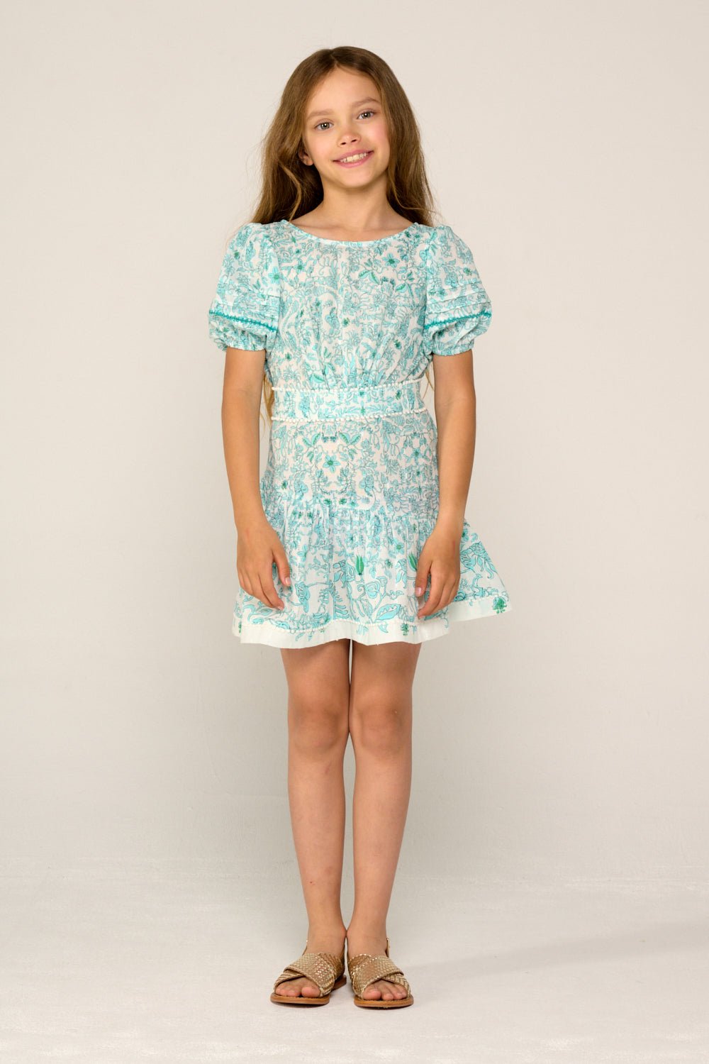 Girls' Aqua Tiare mini dress – Mini Dress Chantal by Poupette St Barth, front view