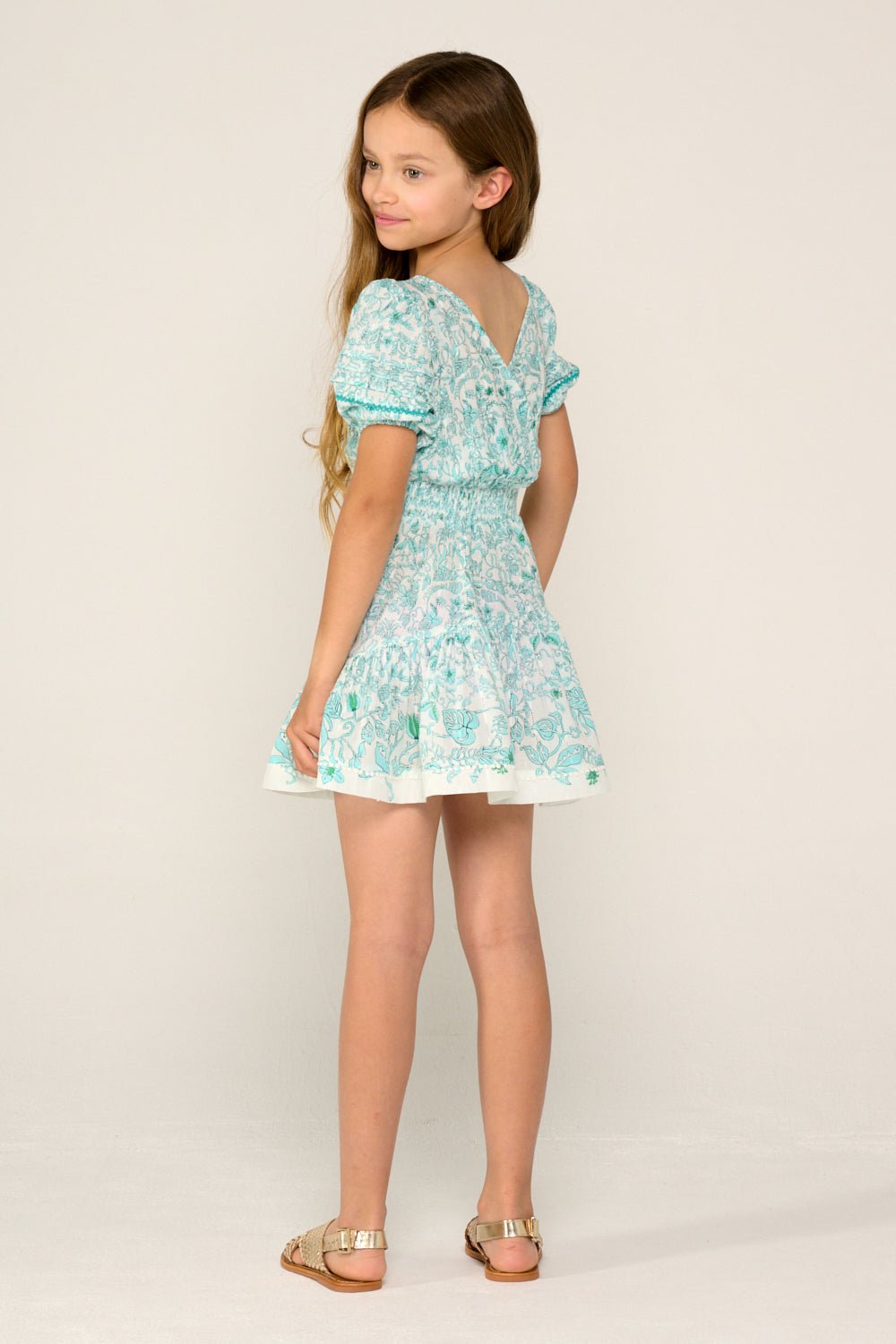 Girls' Aqua Tiare mini dress – Mini Dress Chantal by Poupette St Barth, fabric detail