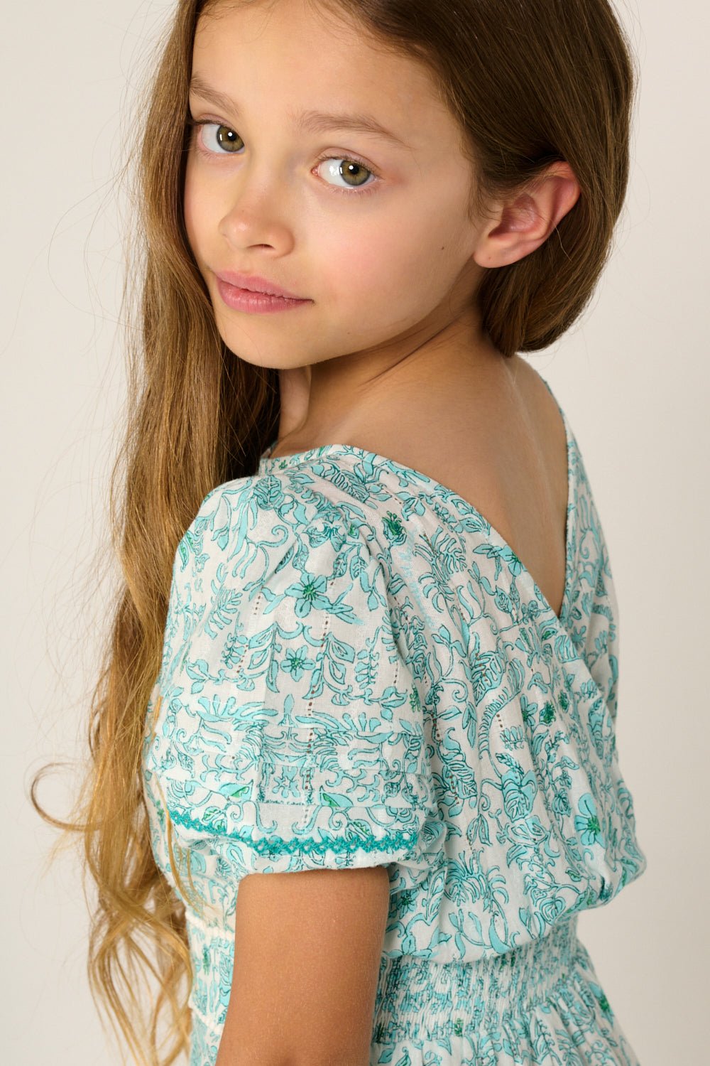 Girls' Aqua Tiare mini dress – Mini Dress Chantal by Poupette St Barth, view 2