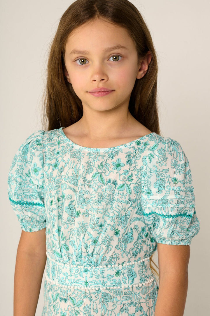 Girls' Aqua Tiare mini dress – Mini Dress Chantal by Poupette St Barth, view 3