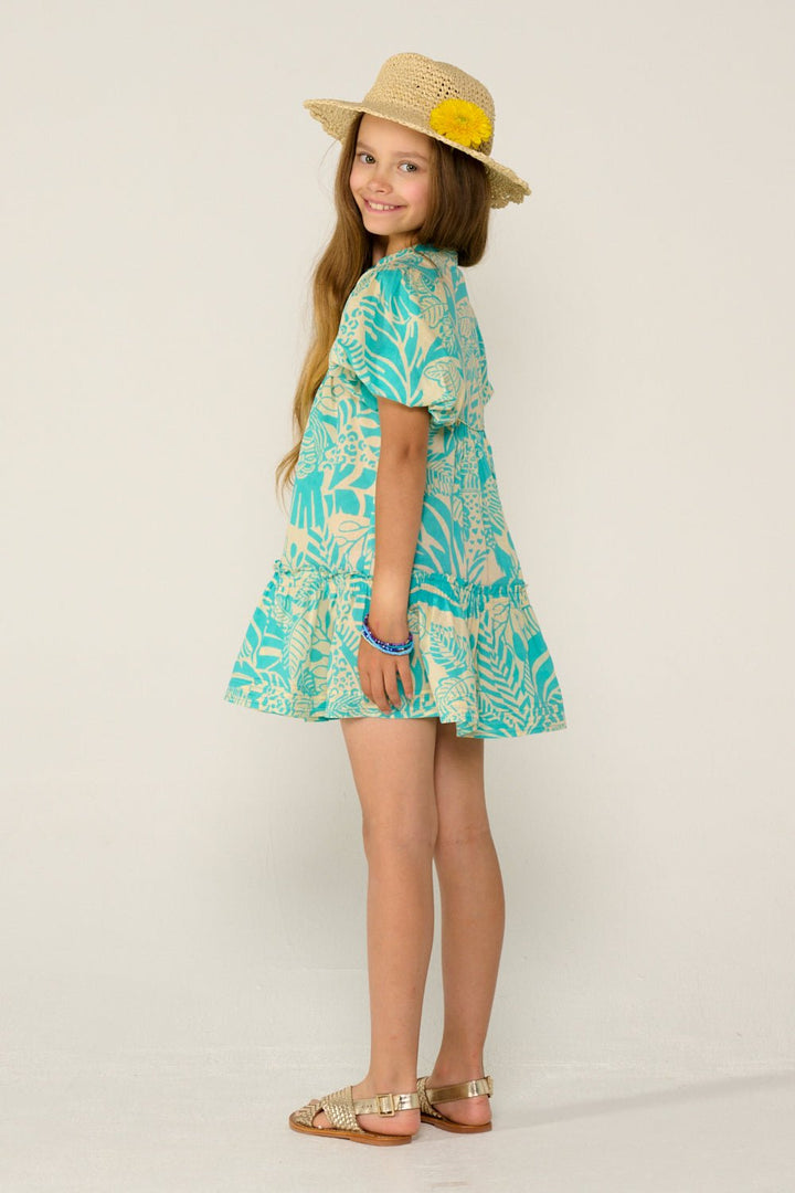 Girls' Aqua Toucan mini dress – Mini Dress Cruz by Poupette St Barth, view 4